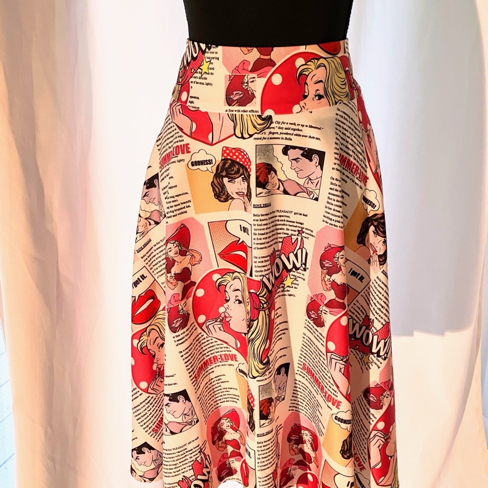 Belle Poque comic strip midi skirt. Size M